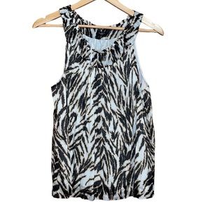 •TALBOTS•ANIMAL PRINT RUCHING SCOOPNECK TANK TOP BLOUSE SIZE PETITE MEDIUM